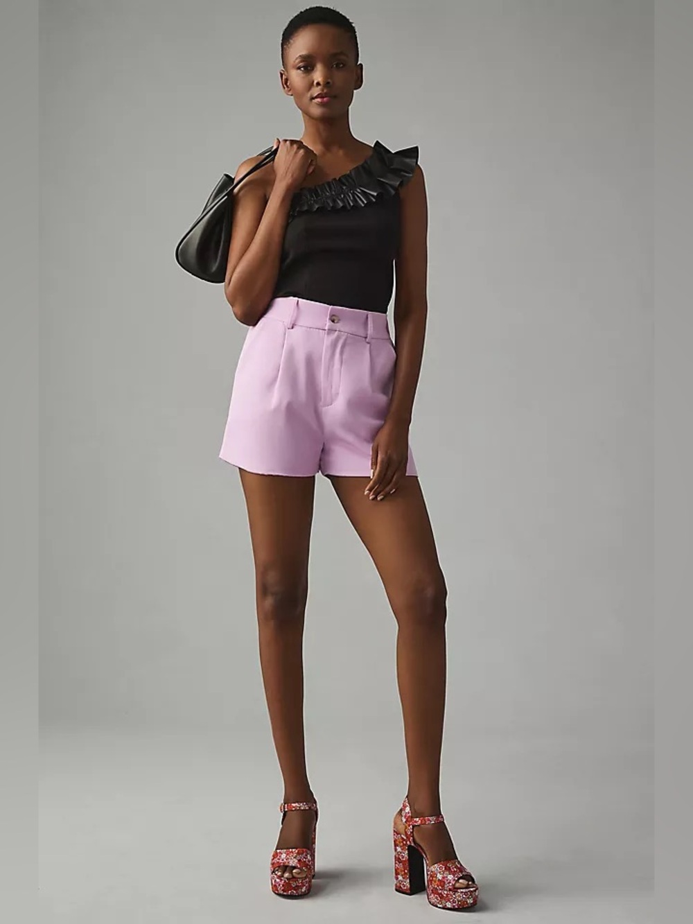 Anthropologie / Sunday in Brooklyn One-Shoulder Ruffled Faux Leather Top Black - Picture 2 of 9